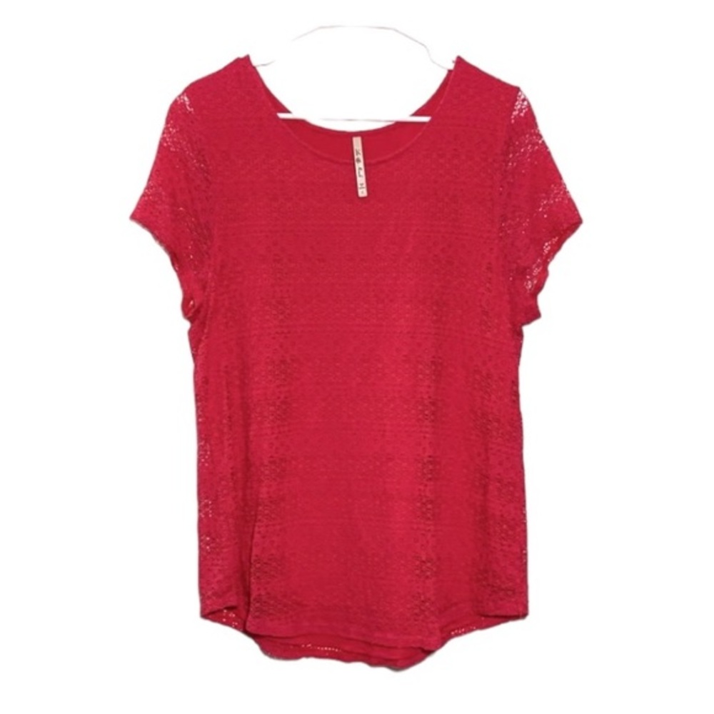 Pink Lace Overlay Short Sleeve Short Size Large